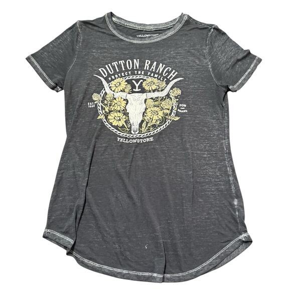 Yellowstone Tops - Dutton Ranch Yellowstone black tee, semi sheer, protect the family, Size S